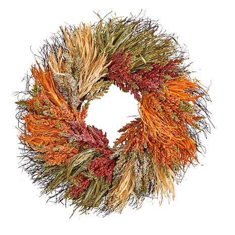 Nearly Natural 26 in. Sorghum Harvest Artificial Wreath - 20660325 | HSN | HSN