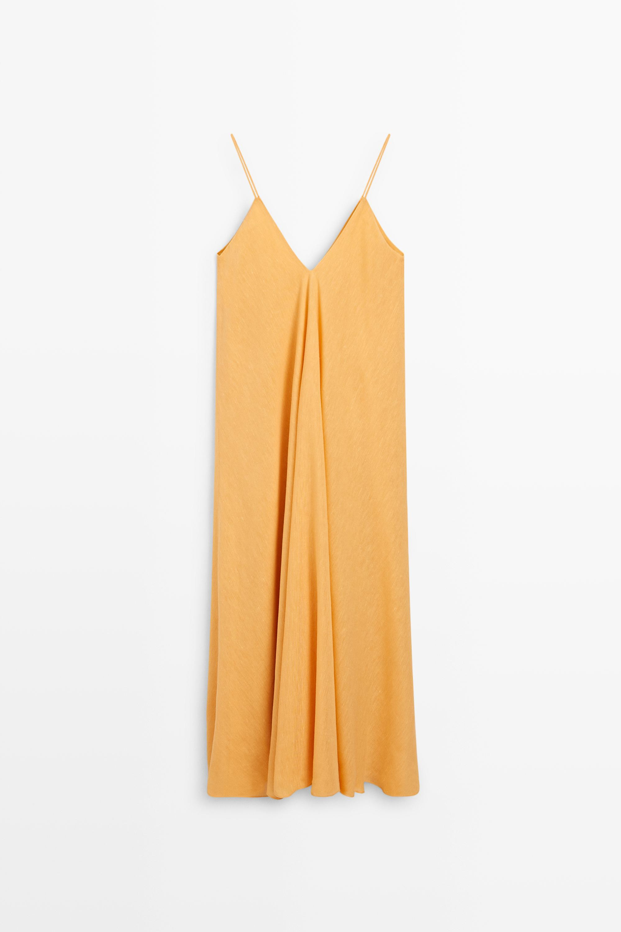 Linen blend flowing V-neck dress | Zara Canada