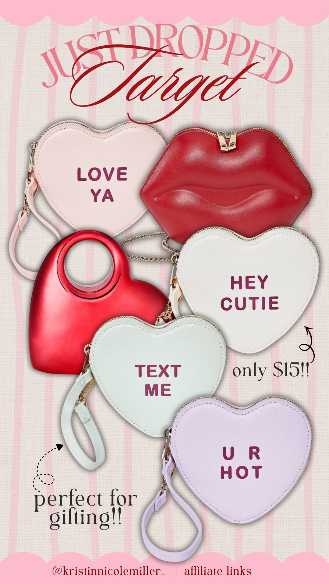 Adorable bags for Valentine’s Day! The candy heart ones would be perfect for gifting 💕 

Seasonal vday Valentine’s Day hearts unique Target pink conversation hearts 

#LTKFindsUnder50 #LTKSeasonal #LTKFindsUnder100