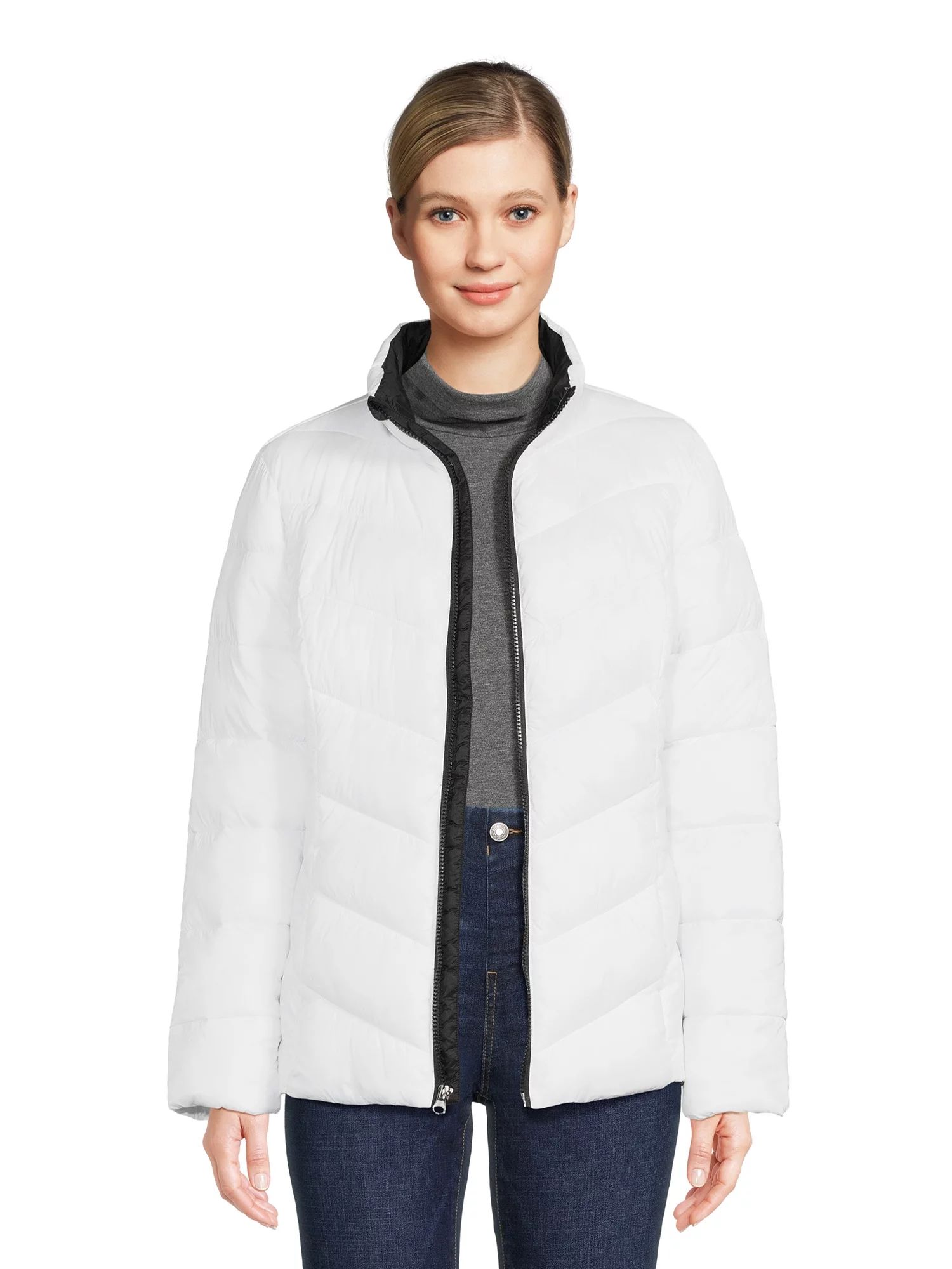 Time and Tru Women's Chevron Puffer Jacket, Sizes XS-3X - Walmart.com | Walmart (US)