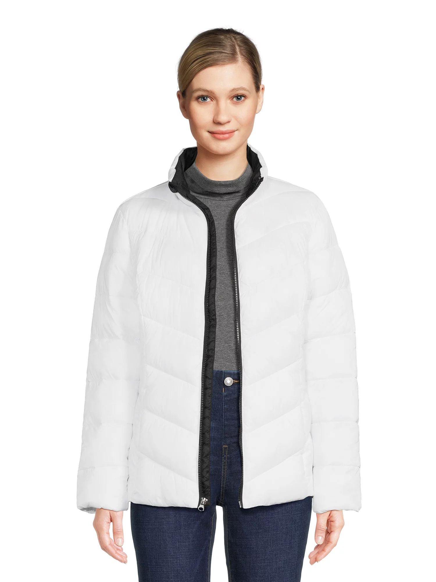 Time and Tru Women's Chevron Puffer Jacket, Sizes XS-3X | Walmart (US)