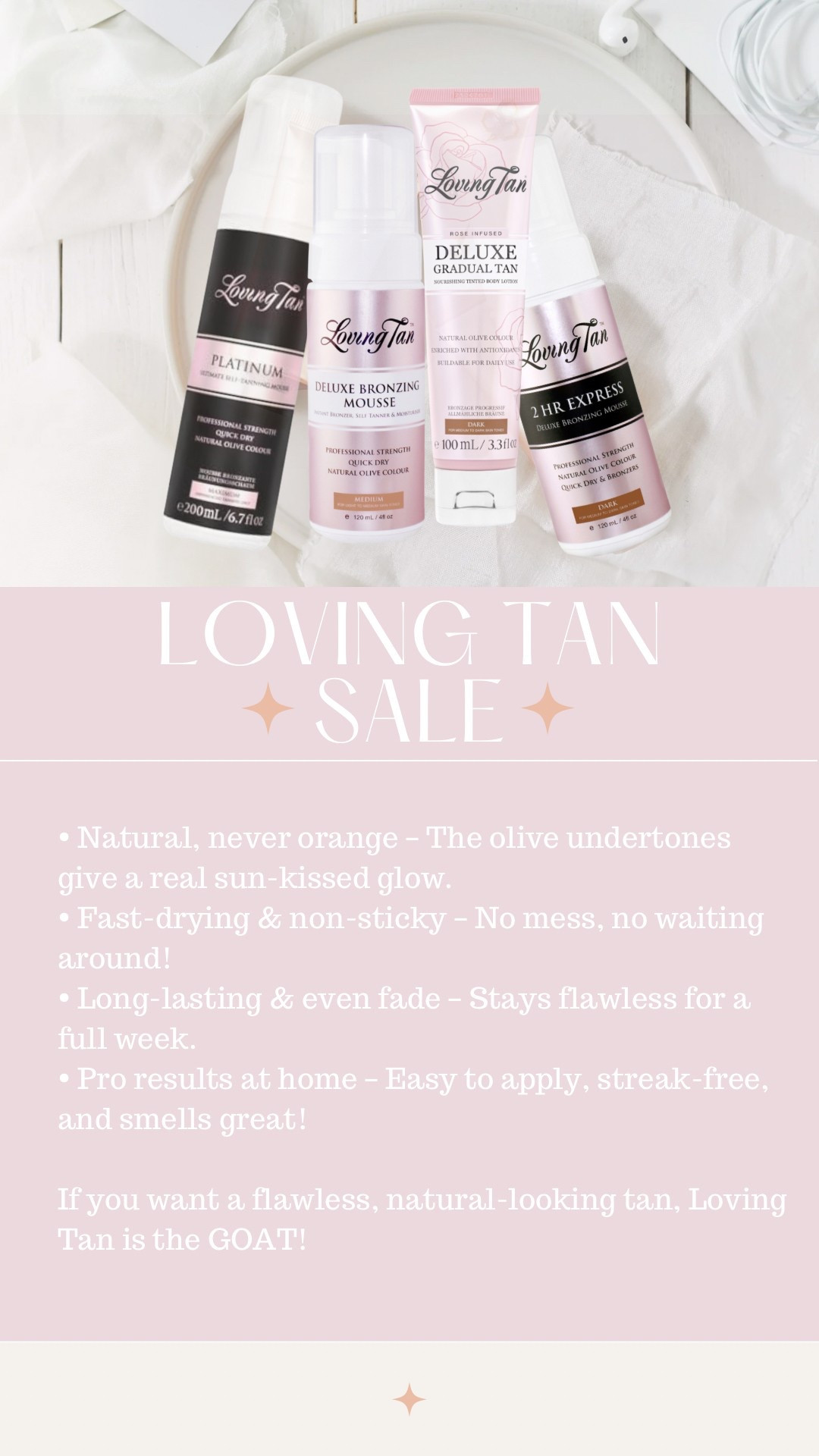 Why Loving Tan is My Ride-or-Die Self Tanner! ☀️✨

I’ve tried so many self-tanners, but Loving Tan is the one I keep coming back to—and here’s why:

🔥 Natural, never orange – The olive undertones make my tan look like I just got back from a tropical vacation, not a bad spray tan booth!

⏳ Quick & easy application – The mousse formula blends so smoothly with a mitt, and the instant color guide makes it foolproof (no more streaks or surprises!).

💨 Fast drying, no sticky mess – I can actually get dressed and go about my day without feeling like a glazed donut.

⏰ Long-lasting glow – This tan lasts a full week without weird patchiness, and when it does fade, it’s super even—no awkward splotches!

🥥 Smells amazing – Unlike other tanners, it doesn’t have that overpowering fake tan smell. It’s lightly scented and wears off nicely.

🏆 Pro results at home – It gives me that deep, rich, salon-quality tan without the hassle (or price tag) of a spray tan session.

If you’re looking for a flawless, natural tan without the sun damage, Loving Tan is IT! ✨

#LTKTravel #LTKSwim #LTKSpringSale