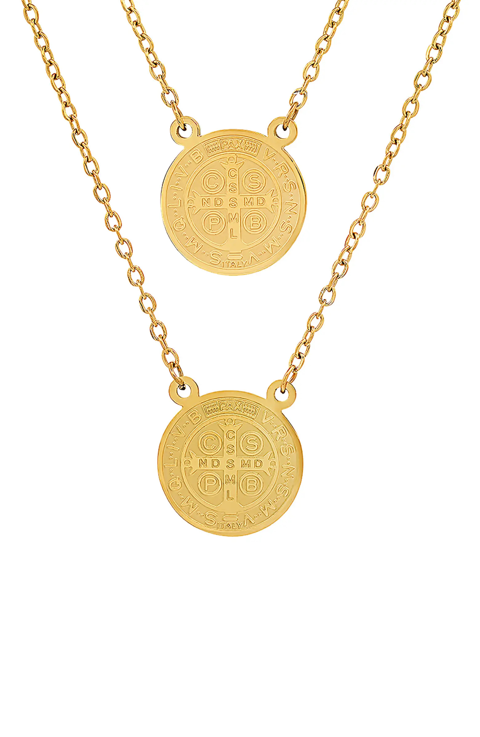 HMY JEWELRY 18K Gold Plated Stainless Steel Double Coin Pendant Necklace | Nordstromrack | Nordstrom Rack