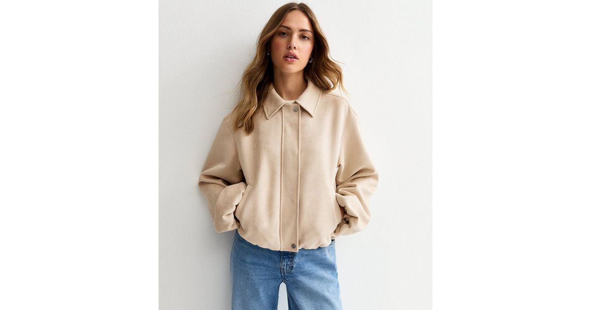 Stone Faux Suede Bubble Hem Jacket | New Look | New Look (UK)