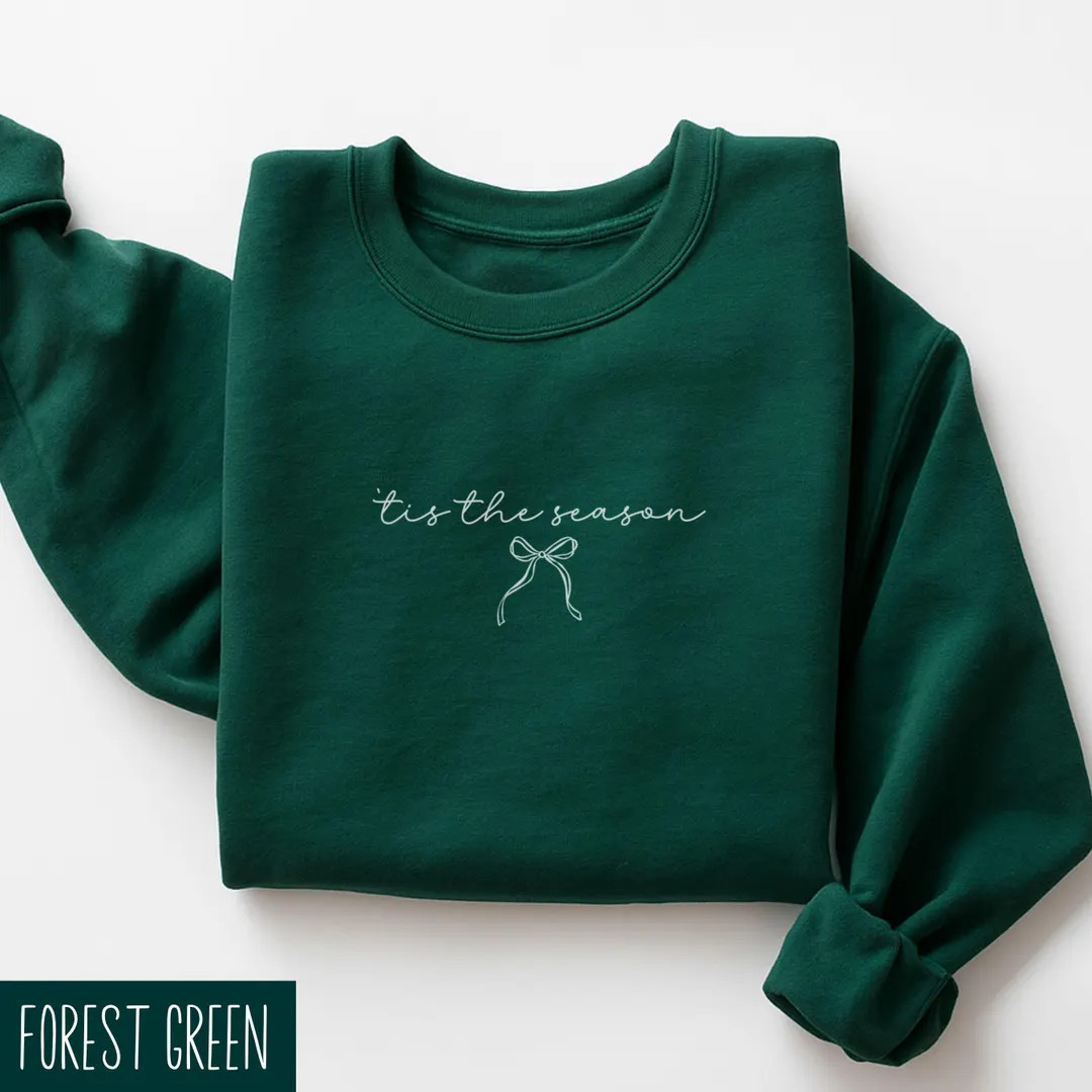 Tis the Season Christmas Sweatshirt With Bow, Cute Christmas Sweater, Christmas Bow Shirt, Mom Gi... | Etsy (US)