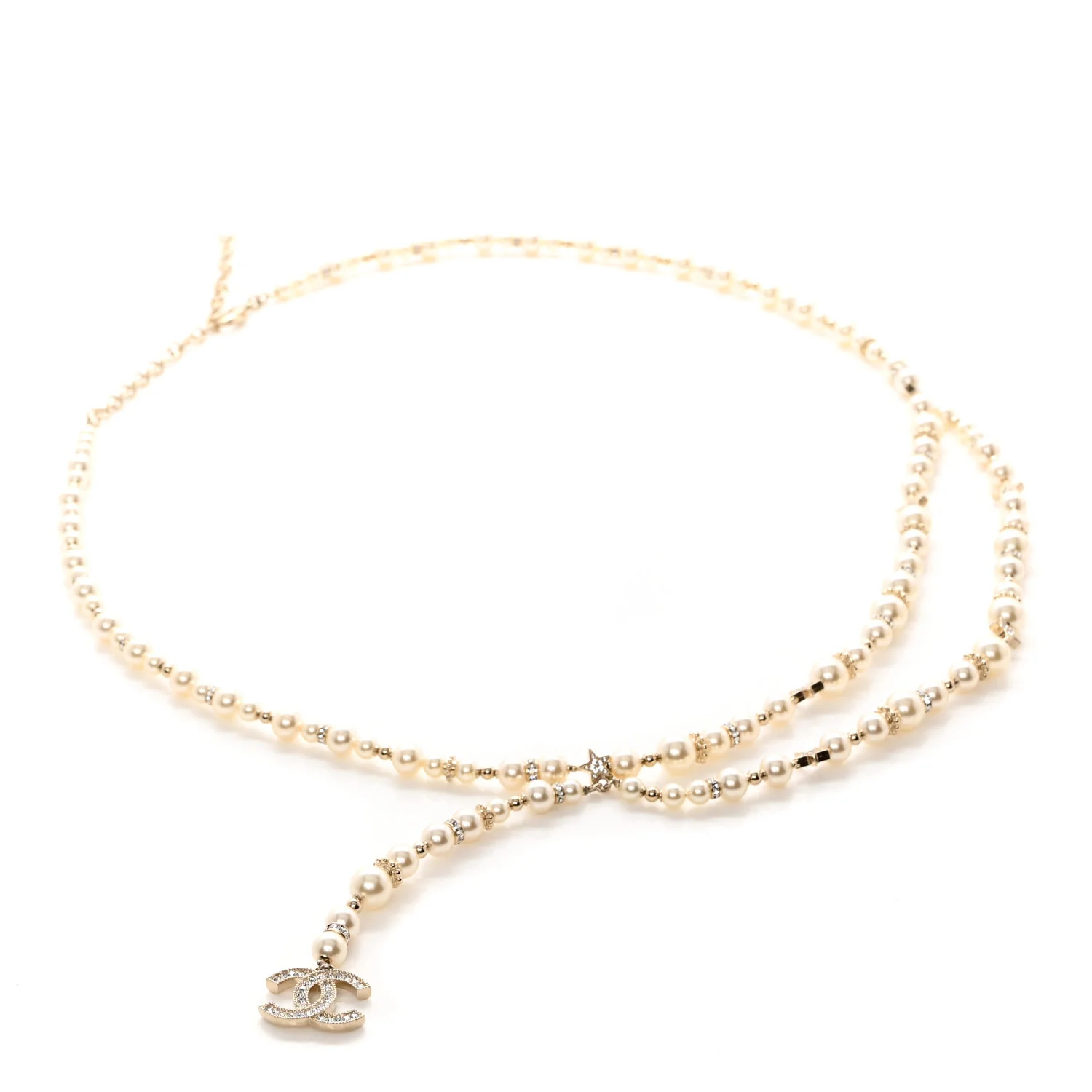 Pearl Crystal CC Star Belt Gold Pearly White | FASHIONPHILE (US)