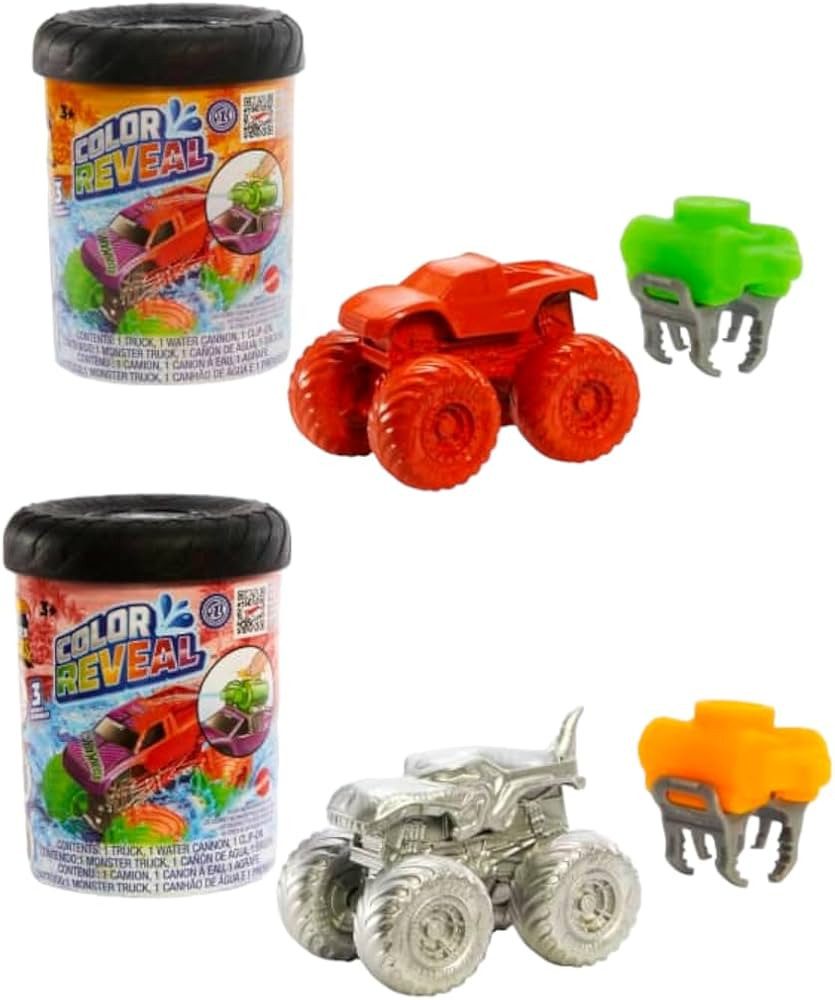 Hot Wheels Mosnter Trucks Color Reveal Canisters Water Blaster Battle Pack with Mega Wrex and Rac... | Amazon (US)