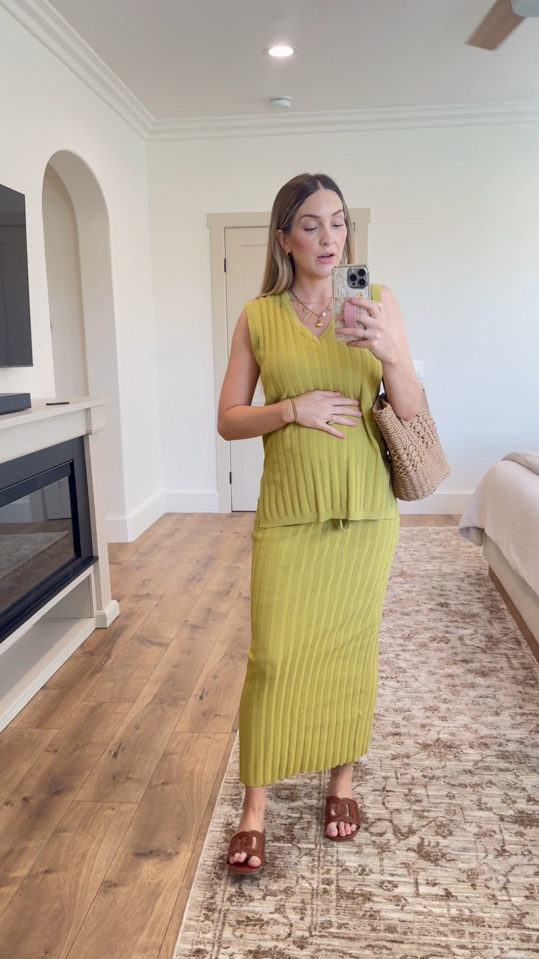 Cutest summer set, perfect for pregnancy (or not!!) Tons of cute color options. Free People look-alike at a fraction of the price. Plus loving this new summery straw bag that looks designer— also not!!! Amazon!!! Paired with my favorite flat sandals from Target. 

#LTKFindsUnder50 #LTKSummerEdit #LTKBump