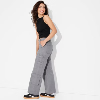 Women's Mid-Rise Straight Leg Cargo Pants - Wild Fable™ Gray L | Target