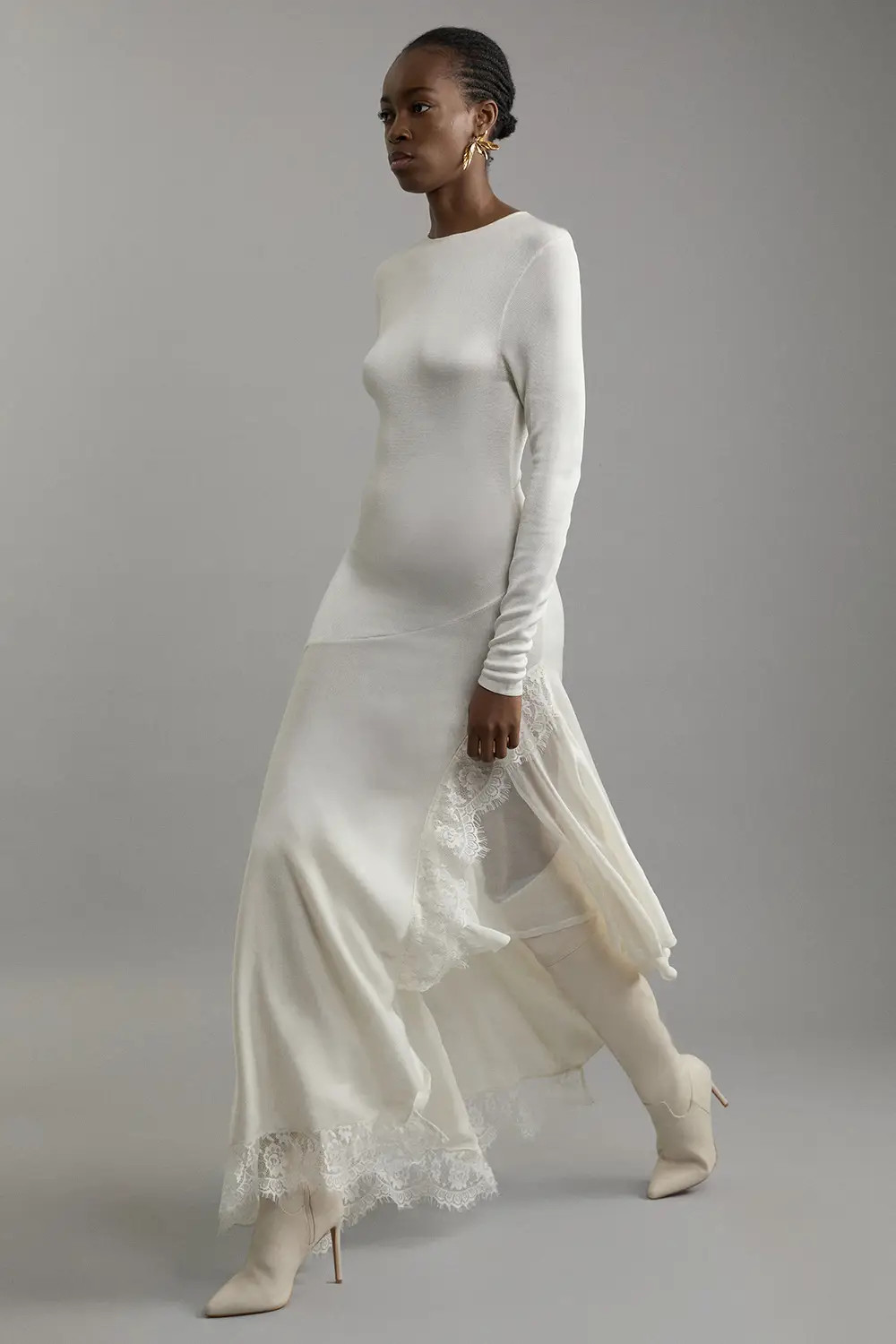 Dresses | Petite Viscose Blend Slinky Sheer Lace Detail Asymmetric Knit Maxi Dress | KarenMillen | Debenhams UK