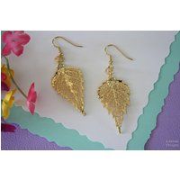 Gold Leaf Earrings, Birch Leaf, Real Leaf Earrings , 24kt Gold, Nature, Nature, Oragnic Earrings, LESM100 | Etsy (US)