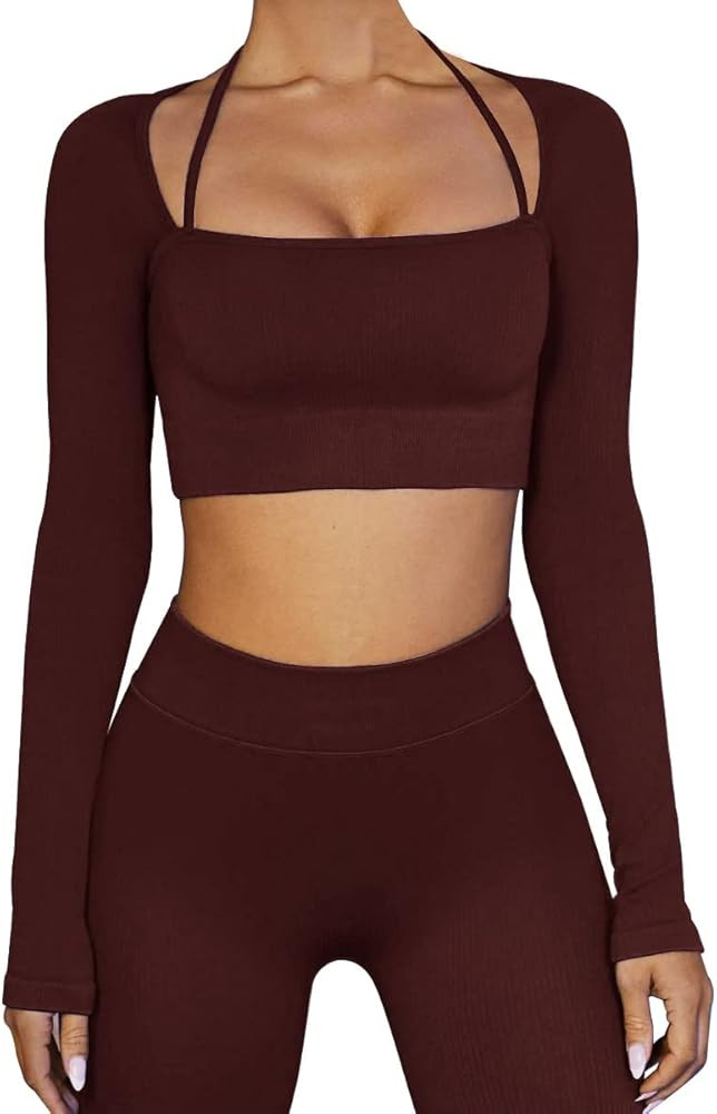 OLCHEE Women's Sexy Workout Set 2 Piece Tracksuit - Seamless High Waist Shorts Leggings and Sport... | Amazon (US)