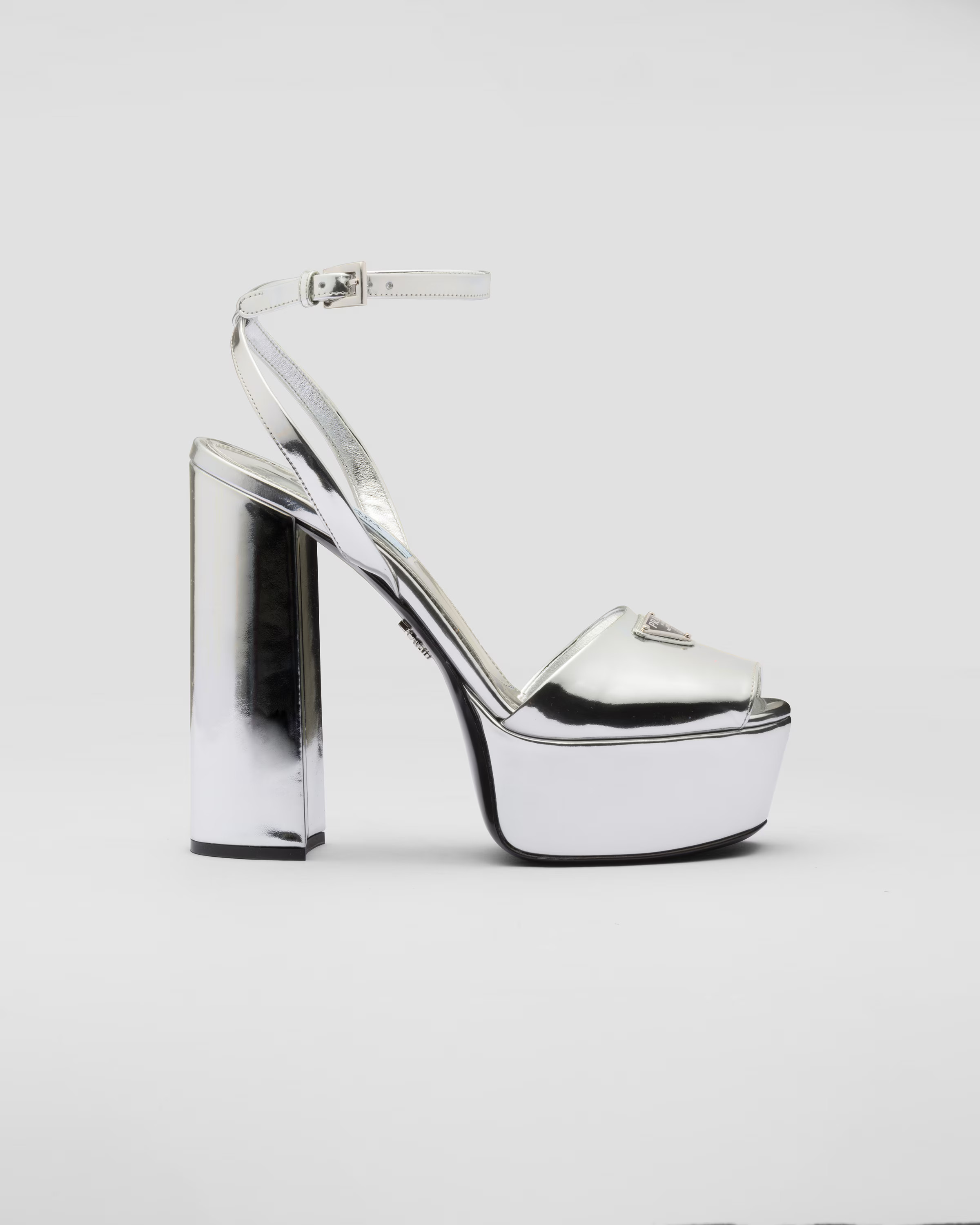 Metallic leather platform sandals | Prada Spa US