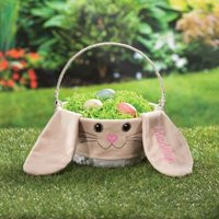 Pink Script Personalized Embroidered Easter Bunny Basket, Personalized Basket, Bucket, Kids Egg Hunt Bag | Etsy (US)