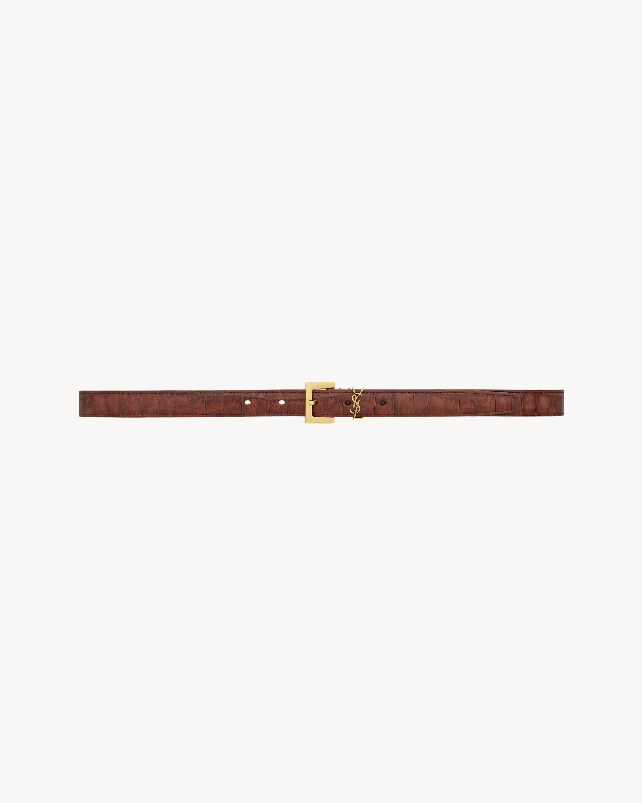 Saint Laurent Cassandre Thin Belt In Crocodile-Embossed Leather - Amber - Women - 90 | Saint Laurent Inc. (Global)