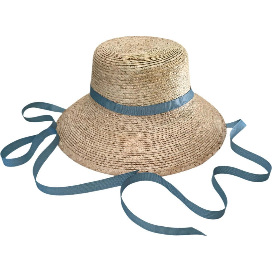 Little Girls Palmetto Long & Thin Grosgrain Ribbon Bucket Hat, French Blue | Maisonette