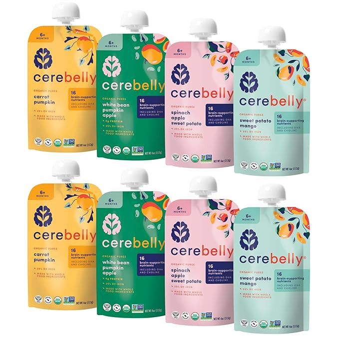 Cerebelly Organic Baby Food Pouches Variety Pack, Veggie & Fruit Purees, 16 Nutrients, No Added S... | Amazon (US)