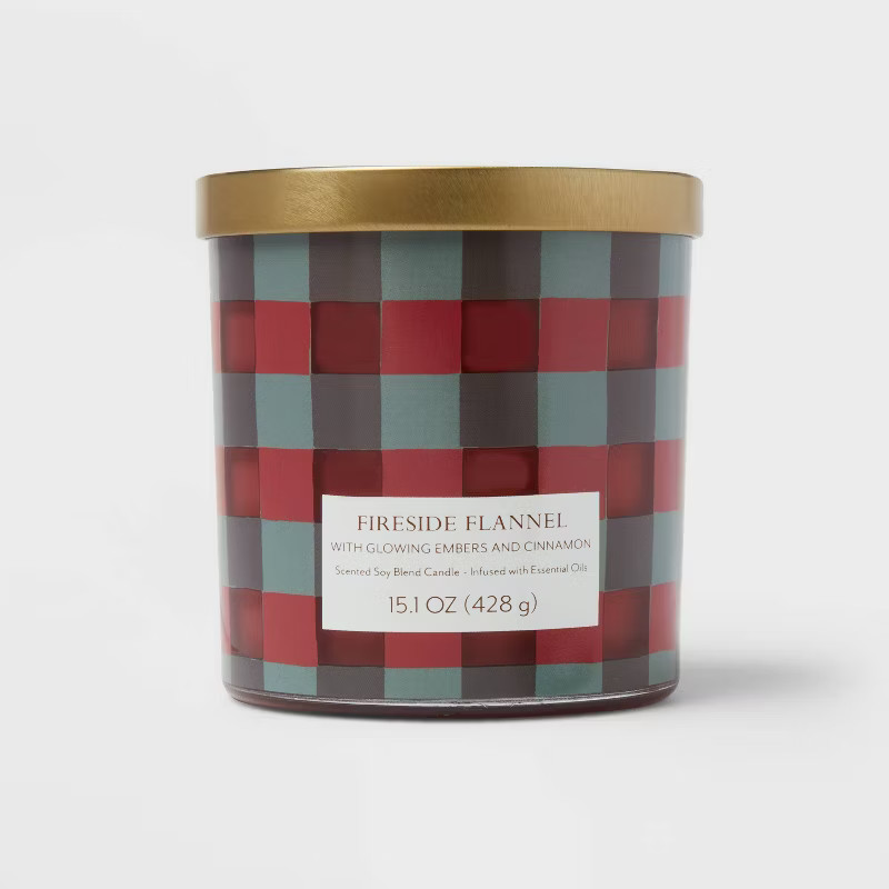 15.1oz Lidded Glass Jar 2-Wick Exterior Full Fireside Flannel Candle - Opalhouse™ | Target