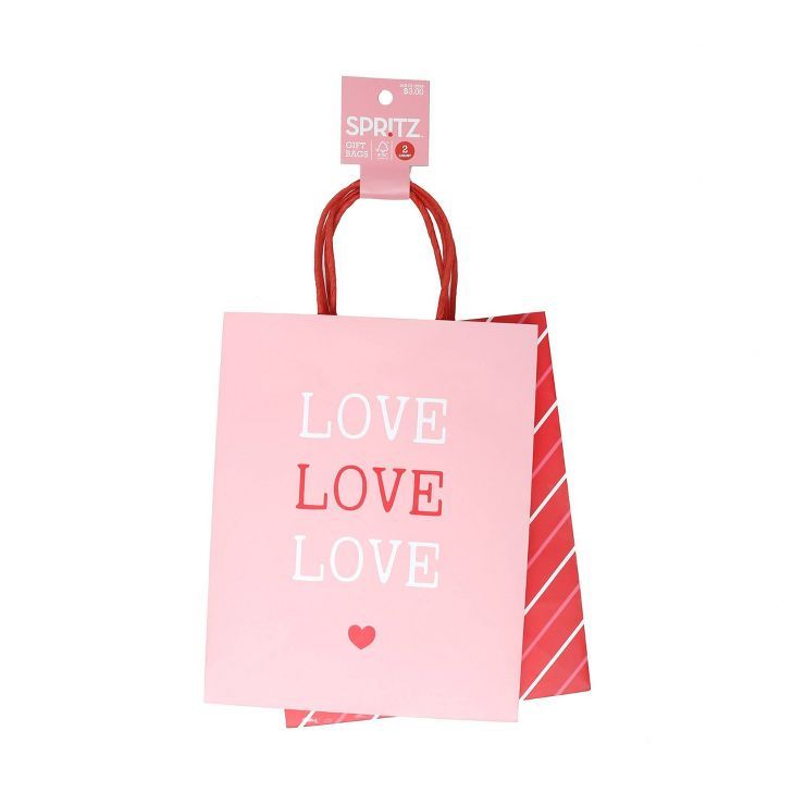 2ct Cub Valentine's Day 'Love' & Stripe Gift Bags Pink/Red - Spritz™ | Target