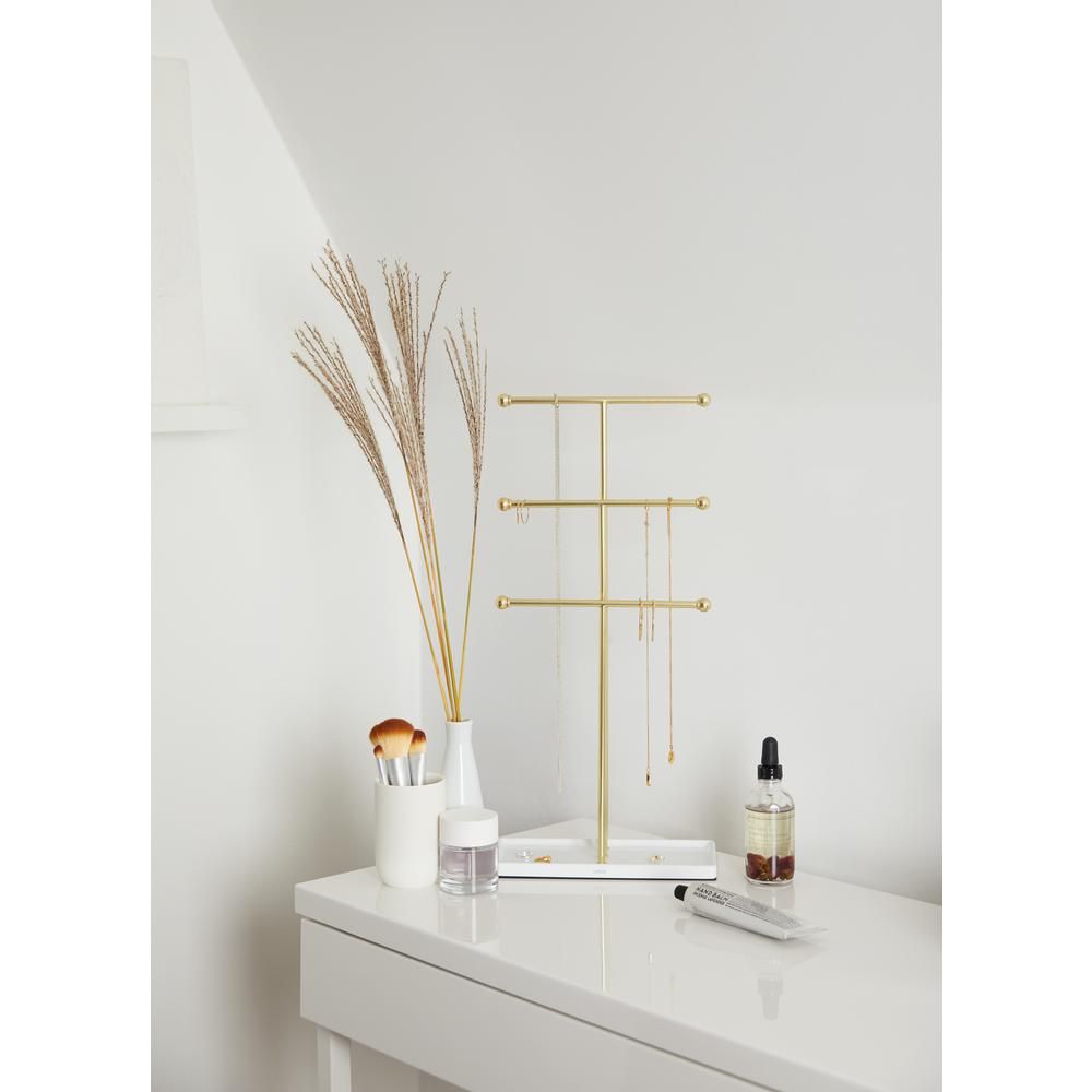 Trigem White/Brass Jewelry Stand | The Home Depot