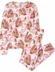 Girls Christmas Long Sleeve Gingerbread House Print Snug Fit Cotton Pajamas | The Children's Plac... | The Children's Place