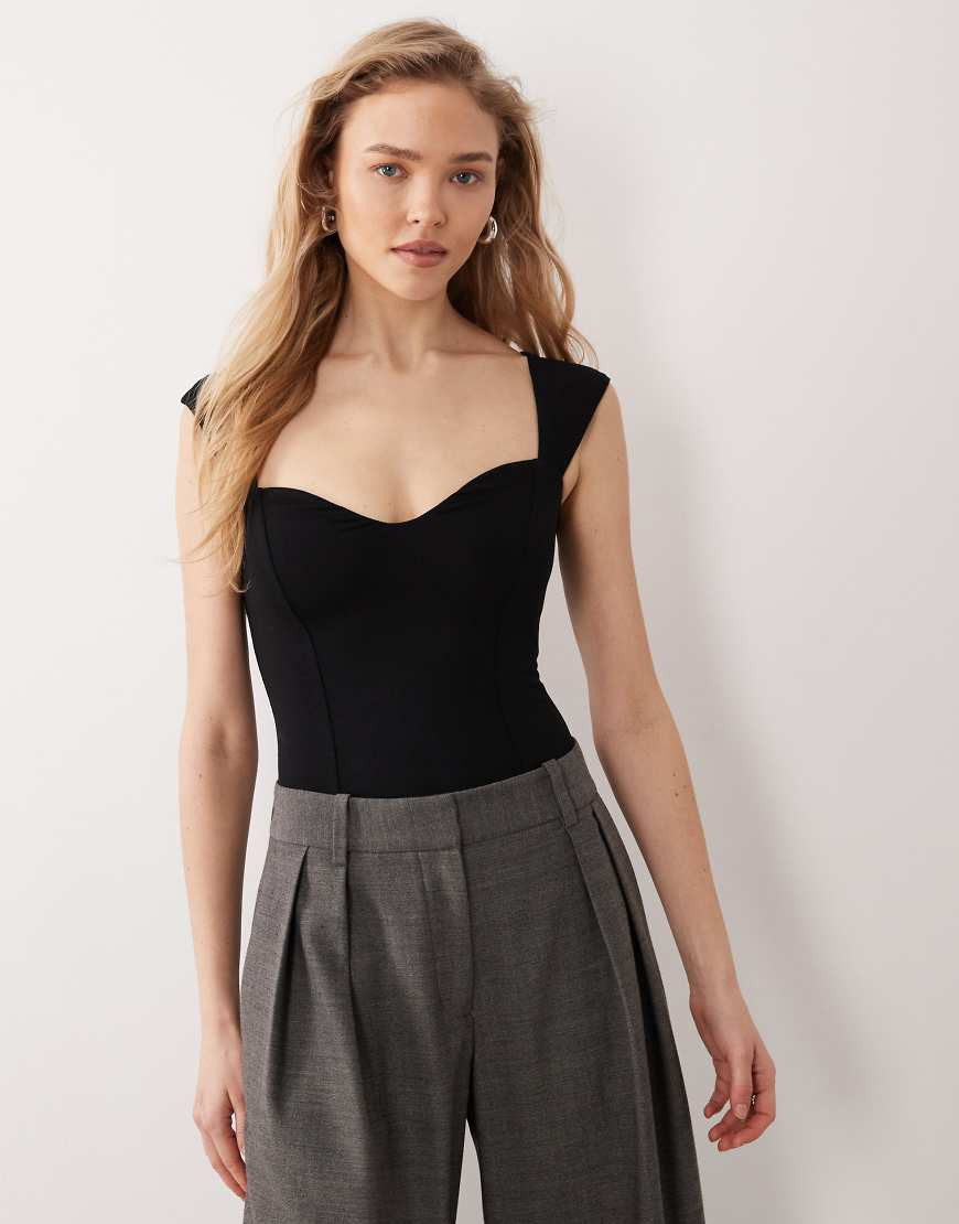 Oh Polly sweetheart neckline bodysuit in black | ASOS (Global)