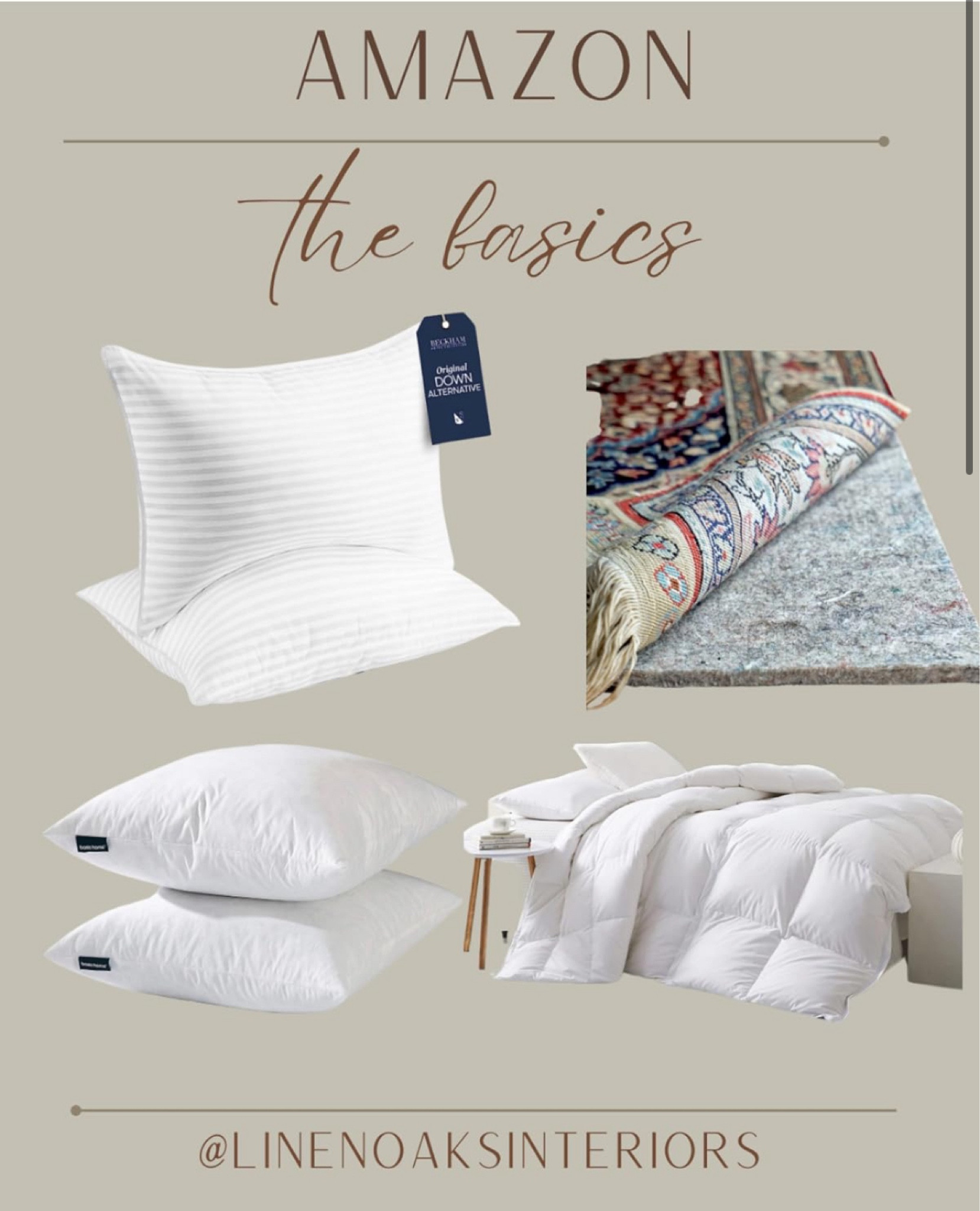 My favorite bed pillows, down comforter, pillow inserts, and non slip rug pad!!


Pillows- rug pad/ rugs - pillow insert - home decor- home basics 

#LTKSpringSale #LTKhome #LTKfindsunder50
