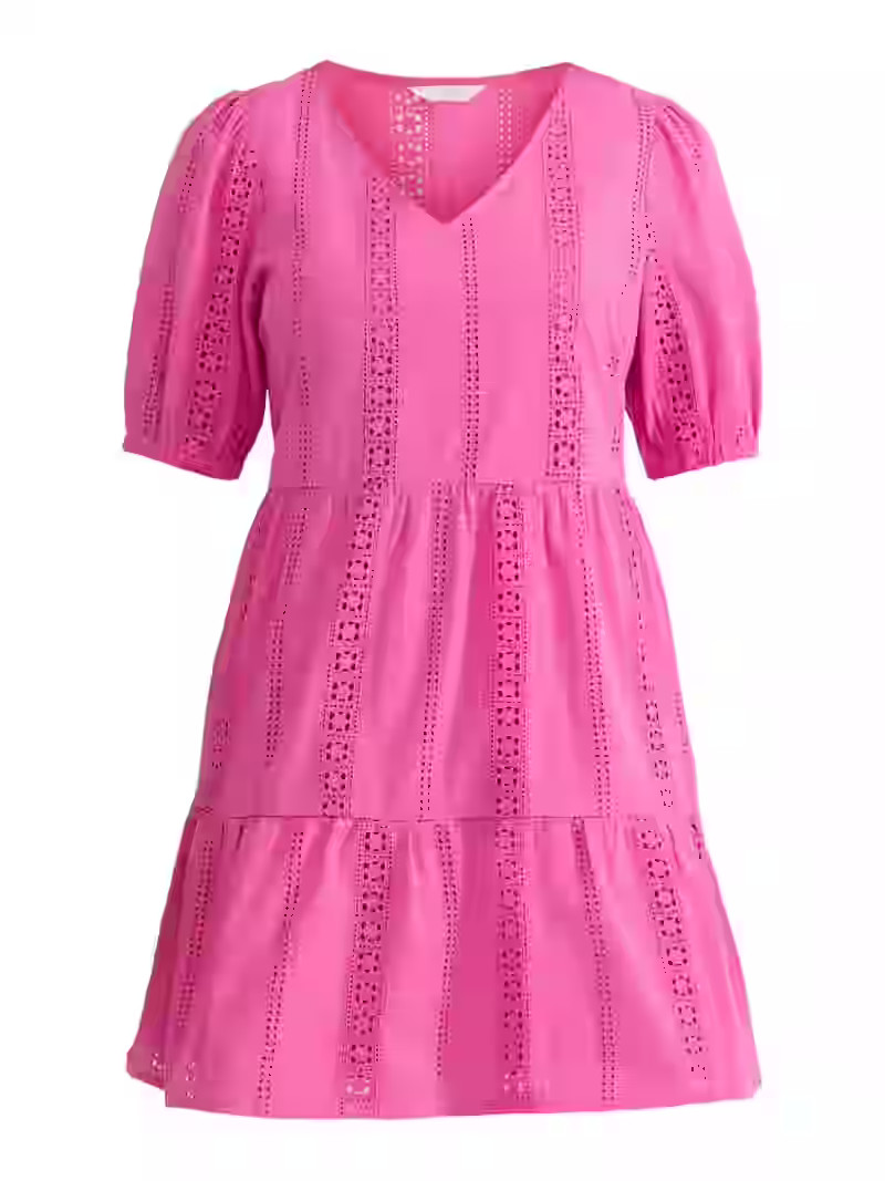 Time and Tru Women's Short Sleeve Eyelet Dress, Sizes XS-XXXL | Walmart (US)