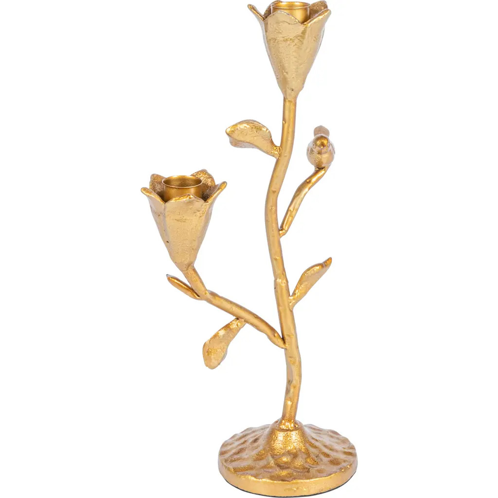 Storied Home Tall Hand-Forged Cast Iron Candelabra with Flowers and Bird, Gold at Nordstrom | Nordstrom