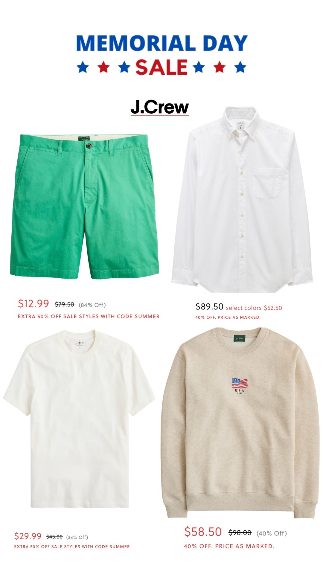J.Crew Memorial Day sale is one of the best for summer basics right now ☀️ Easy tees, button-downs, shorts, and lightweight layers that work with literally everything. Perfect time to stock up before summer starts.

#LTKMens #JCrew #MensFashion #MemorialDaySale #SummerStyle #Menswear #PreppyStyle #CapsuleWardrobe #MensOutfits #ClassicStyle #EverydayStyle #FashionDeals #LTKSaleAlert #MinimalMenswear #SummerFits

#LTKdayinmylife #LTKgrwm #LTKootd