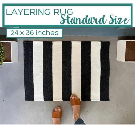 Black and White Striped Rug Accent Rug Doormat Layering Rug - Etsy | Etsy (US)