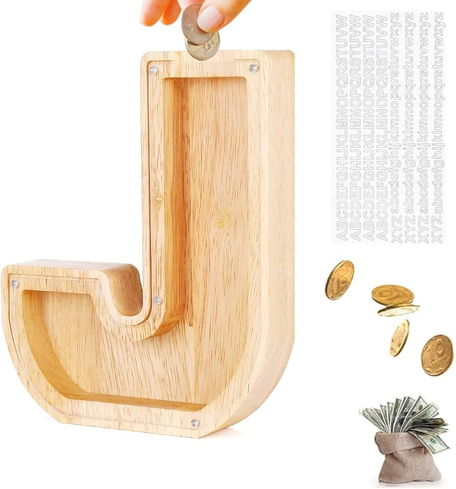 Alphabet J Wooden Letter Piggy Bank | Coin Bank for Boys, Girls, and Toddlers | Birthday Gift for... | Amazon (US)