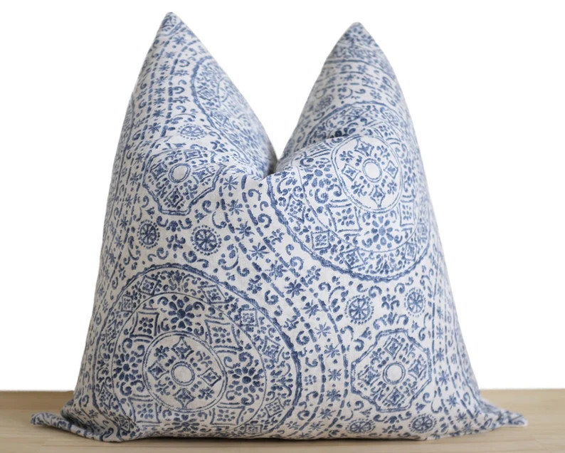 Opal | Designer Pillow Cover | Indigo and Cream | Etsy (US)