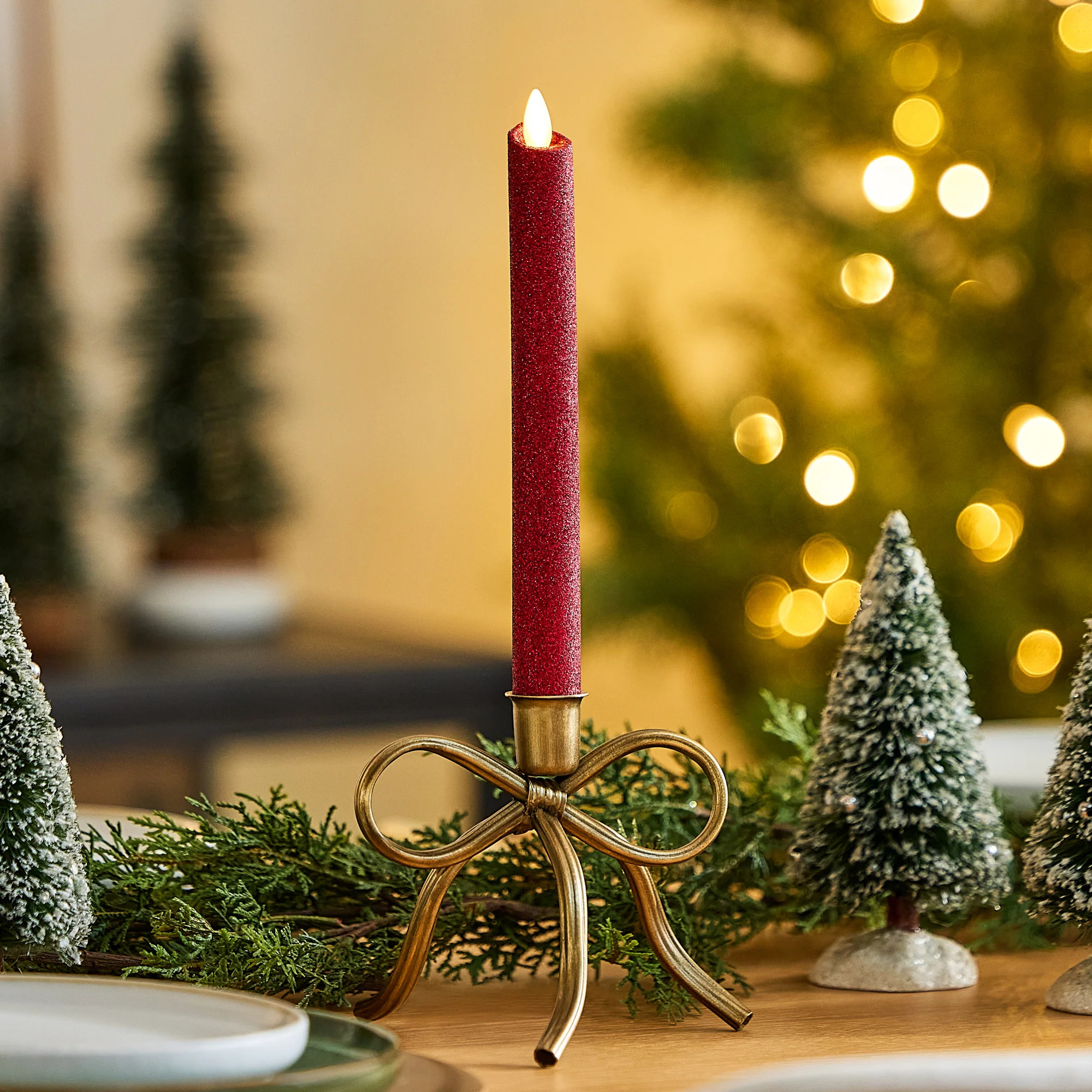 Holiday Red Glitter Flameless Candle Taper | Luminara