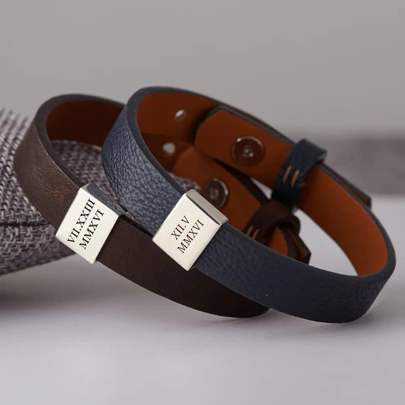 Roman Numerals Bracelet, Boyfriend Christmas Gift, Anniversary Gift For Husband, Engraved Leather... | Etsy (US)