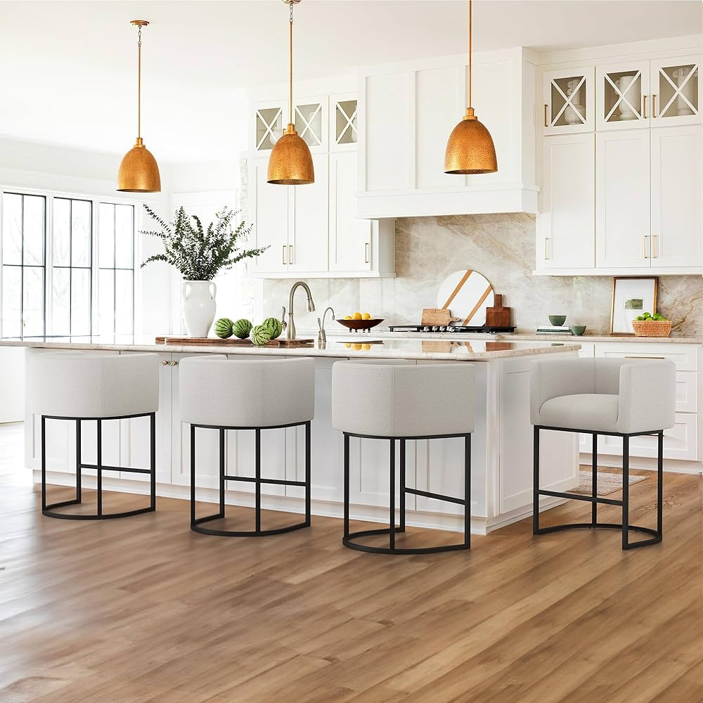 LUE BONA 27" H Counter Height Bar Stools Set of 4, Modern Barrel Counter Stools with Backrest and... | Amazon (US)