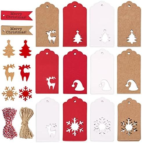 150Pcs Christmas Gift Tags with String, Xmas Kraft Paper Red White Fish Tail Present Wrap Tags wi... | Amazon (US)