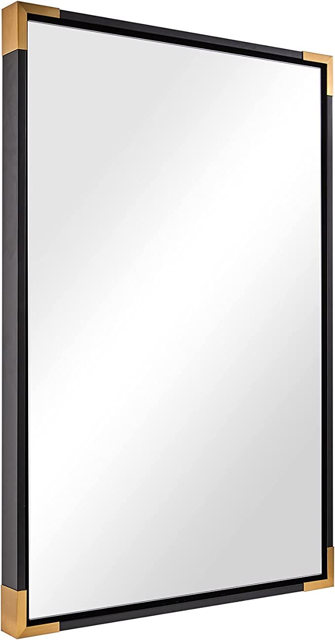 ANDY STAR 30x40 Black Mirror for Bathroom, Matte Black Framed Wall Mirror with Gold Metal Corner,... | Amazon (US)