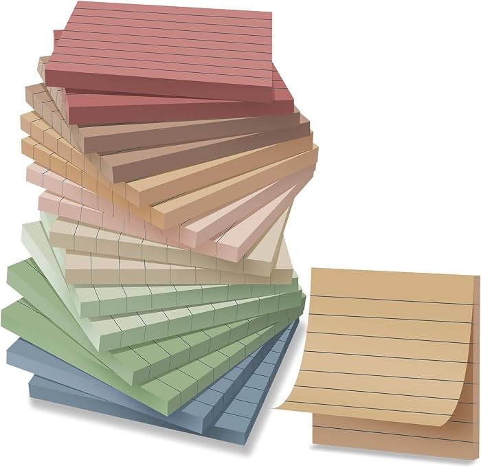 (16 Pack) Lined Sticky Notes 3x3 in Ruled Stickies Super Sticking Power Memo Pads Vintage Colors | Amazon (US)