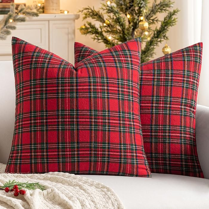 MIULEE Christmas Set of 2 Scottish Tartan Plaid Throw Pillow Covers Farmhouse Classic Decorative ... | Amazon (US)