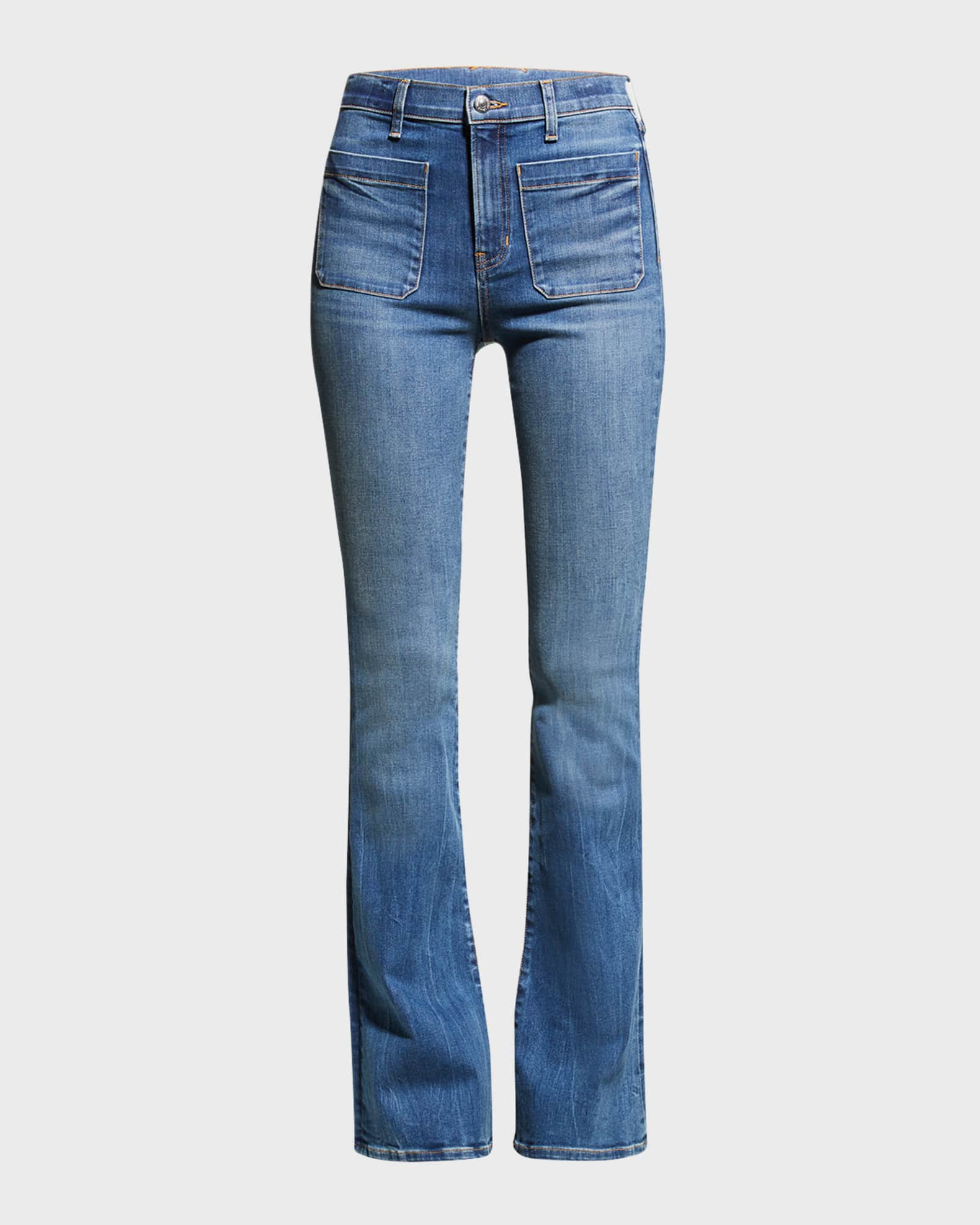 Veronica Beard Jeans Sheridan Patch Pocket Bell Bottom Jeans | Neiman Marcus
