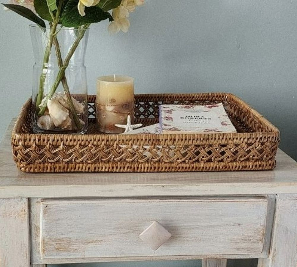 Tava Braided Rattan Rectangular Tray | Pottery Barn (US)