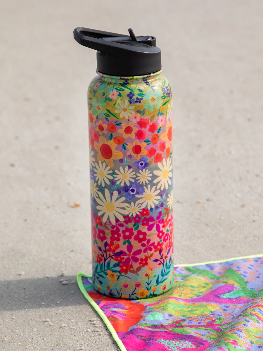 XL Stainless Steel Water Bottle - Wildflower Border | Natural Life