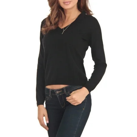 Cashmere Blend Black V-Neck Sweater-M for womens | Walmart (US)