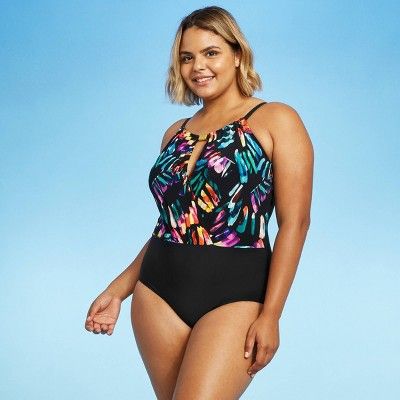 Women's Hardware High Neck One Piece Swimsuit - Aqua Green® Multi | Target