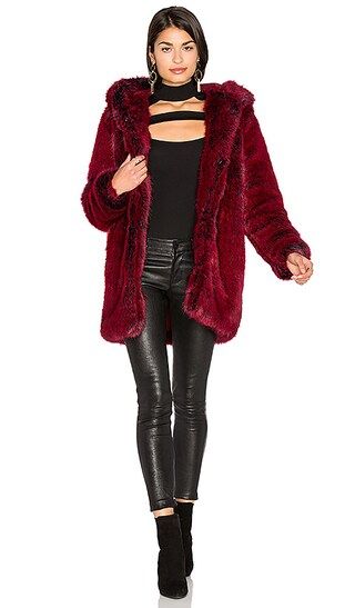 LPA Faux Fur Coat 84 in Blood Red | Revolve Clothing