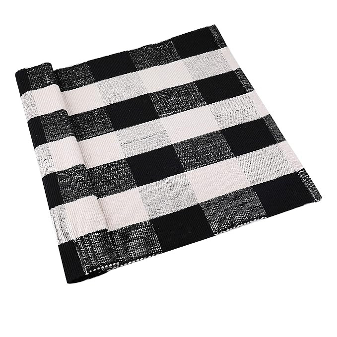 Fasmov Black and White Plaid Rug 100% Cotton Porch Rugs Hand-Woven Buffalo Checkered Doormat 23" ... | Amazon (US)