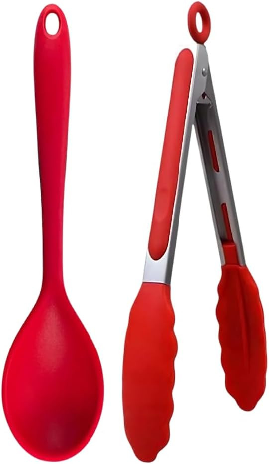 Kit de Utensílios Colher de silicone 27cm e Pinça Culinária 25cm com Cabo Inox Vermelho resist... | Amazon (BR)