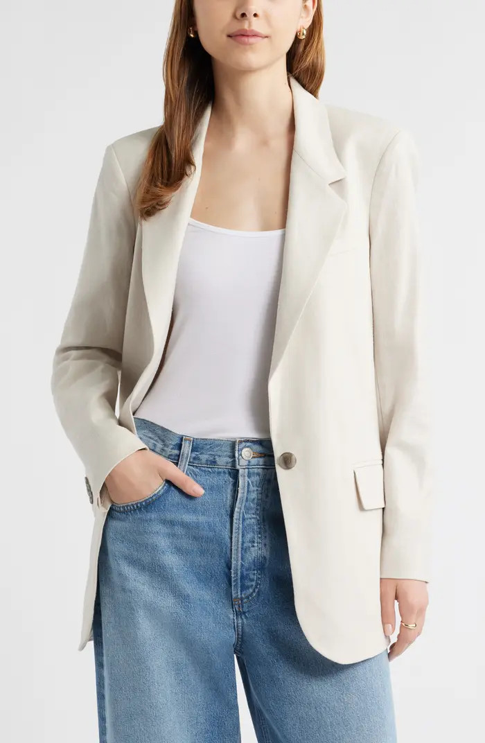 Everyday One-Button Linen Blend Blazer | Nordstrom