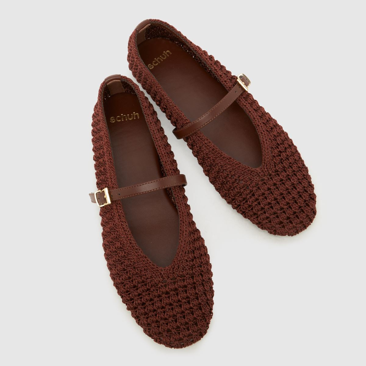 Womens Brown schuh Lisbeth Crochet Ballerina Flat Shoes | schuh | Schuh